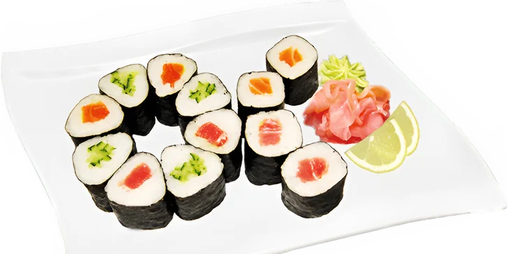 Pestré sety 12–76 ks sushi: vegetariánské i s rybami, krabem nebo chobotnicí