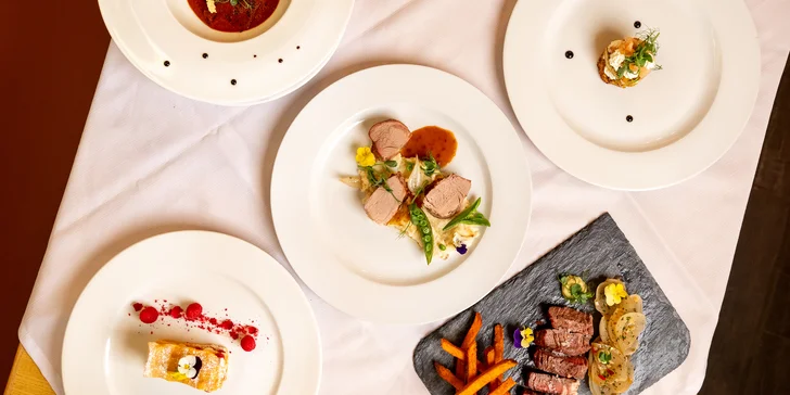 Pětichodové menu s panenkou a rump steakem i relaxace ve wellness pro 2 osoby