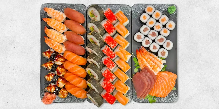Sushi sety v pražském obchodním centru: 16 až 68 kousků maki, sashimi i nigiri