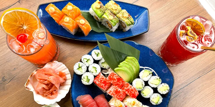 Sushi sety s 21 až 60 ks i signature koktejly: klasika či omakase vyjadřující důvěru k sushi masterovi