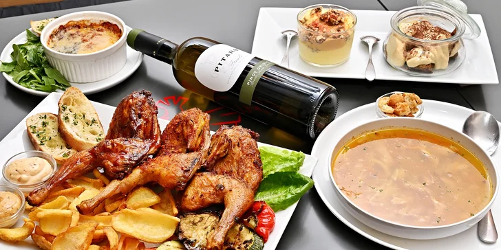 Italské menu s mladým kohoutkem i lahvinkou vína pro dvě osoby v restauraci Kohoutek