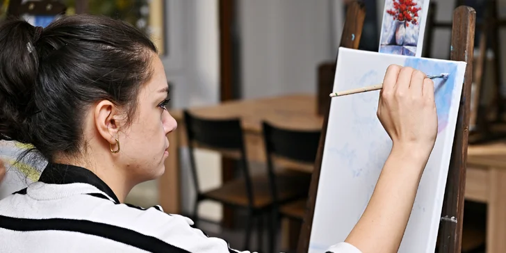 Dvou až tříhodinový workshop malování akrylem s možností použití plátkového zlata i stříbra vč. pomůcek