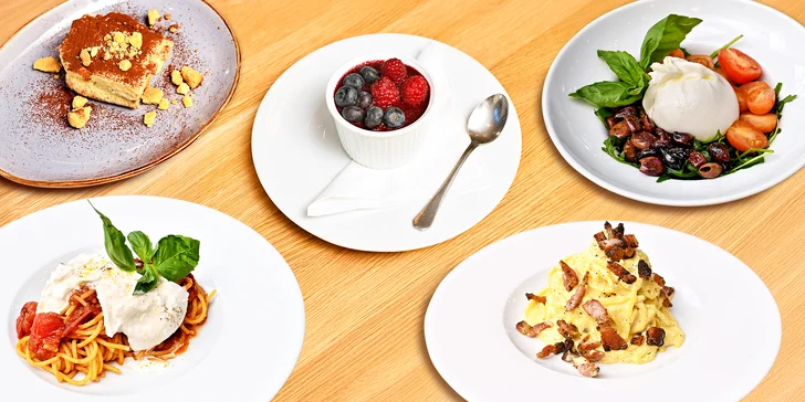 Italské tříchodové menu pro dva: jihoitalské speciality a k tomu tiramisu či panna cotta