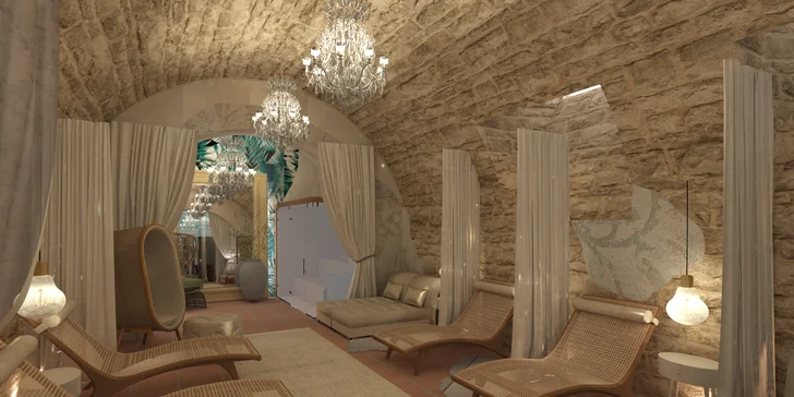 Bylinná koupel, sauna, wellness i čtyřchodová večeře s vínem pro 2 osoby