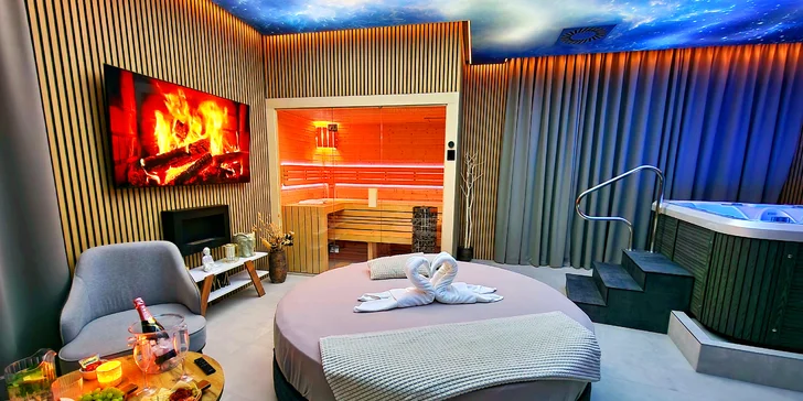 Nové privátní wellness v Hloubětíně: vířivá vana, finská sauna, dvě relaxační zóny na výběr a drink