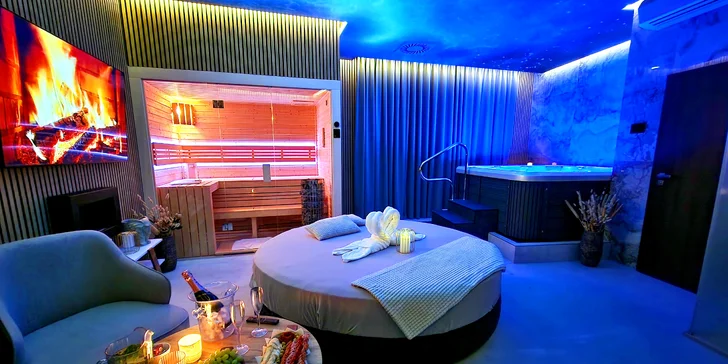 Nové privátní wellness v Hloubětíně: vířivá vana, finská sauna, dvě relaxační zóny na výběr a drink