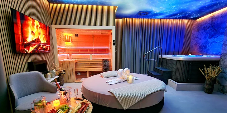 Nové privátní wellness v Hloubětíně: vířivá vana, finská sauna, dvě relaxační zóny na výběr a drink