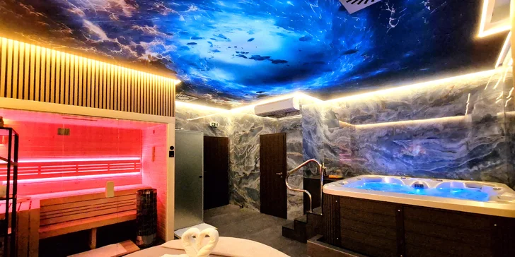 Nové privátní wellness v Hloubětíně: vířivá vana, finská sauna, dvě relaxační zóny na výběr a drink