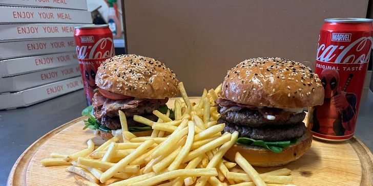 Klasické i dvojité burgery: 6 druhů na výběr, menu s hranolky a nápojem a rozvoz po Opavě zdarma
