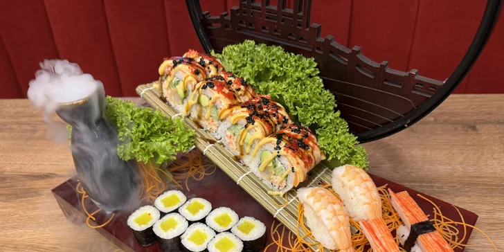 Sushi sety s tuňákem, avokádem i kaviárem či úhořem a krabem: 16–73 ks