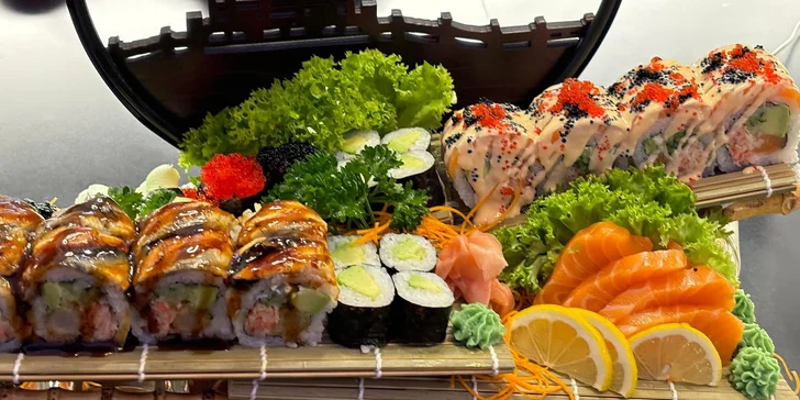 Sushi sety s tuňákem, avokádem i kaviárem či úhořem a krabem: 16–73 ks