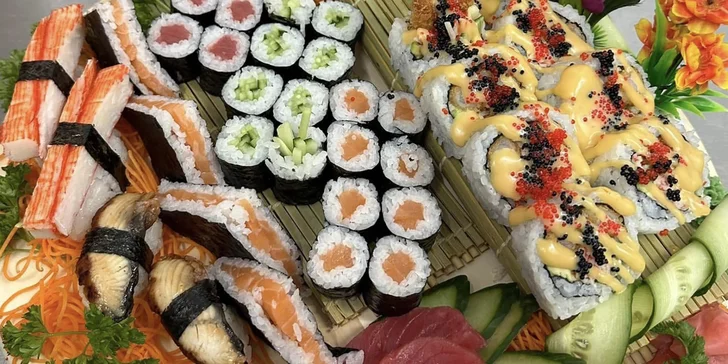 Sushi sety s tuňákem, avokádem i kaviárem či úhořem a krabem: 16–73 ks