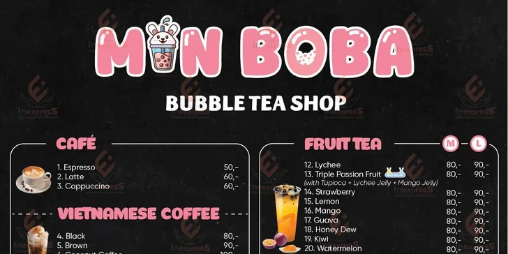 Otevřené vouchery na 100-300 Kč do Min Boba: bubble tea i matcha latte