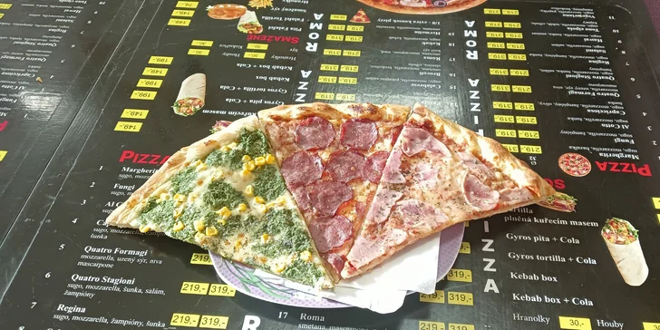 Jeden či osm kousků pizzy dle výběru i smažený sýr v bulce s tatarkou