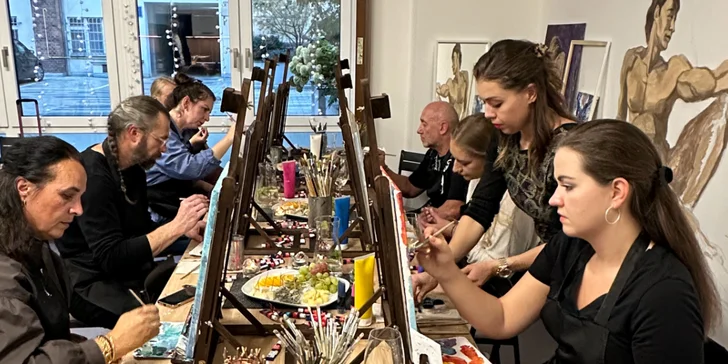 Art-degustace pro 1 či 2 osoby: zážitkový večer s malováním a ochutnávkou 6 vzorků vín
