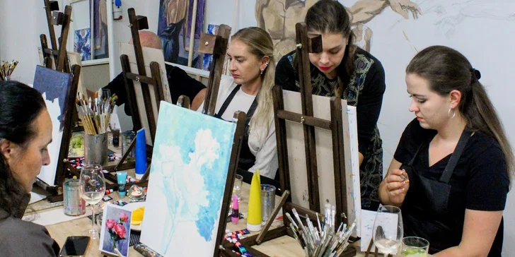 Art-degustace pro 1 či 2 osoby: zážitkový večer s malováním a ochutnávkou 6 vzorků vín