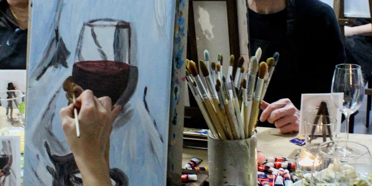 Art-degustace pro 1 či 2 osoby: zážitkový večer s malováním a ochutnávkou 6 vzorků vín
