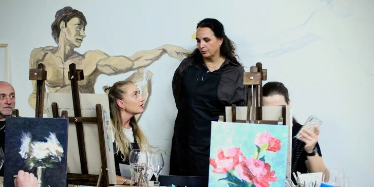 Art-degustace pro 1 či 2 osoby: zážitkový večer s malováním a ochutnávkou 6 vzorků vín