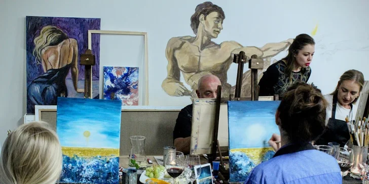 Art-degustace pro 1 či 2 osoby: zážitkový večer s malováním a ochutnávkou 6 vzorků vín