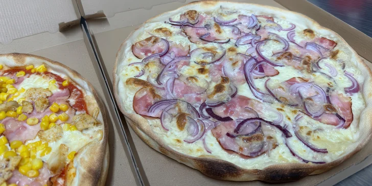 Až 2 pizzy podle výběru z 9 druhů na odnos s sebou nebo rozvoz