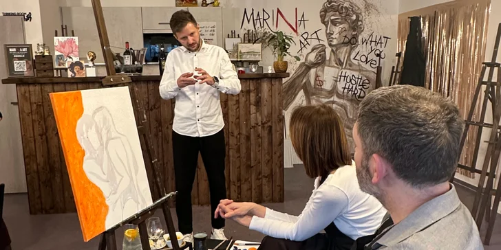 Art-degustace pro 1 či 2 osoby: zážitkový večer s malováním a ochutnávkou 6 vzorků vín