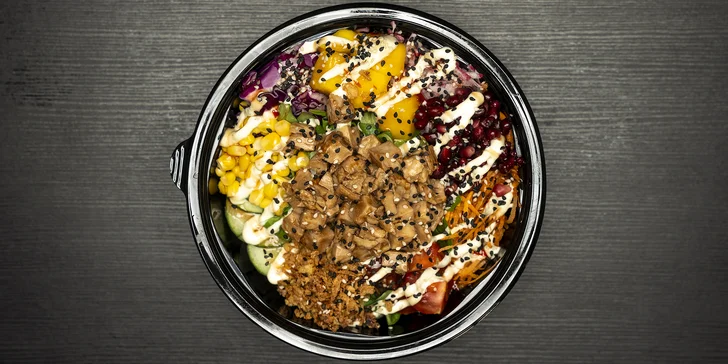 Havajský poke bowl podle výběru ze 3 druhů na odnos s sebou