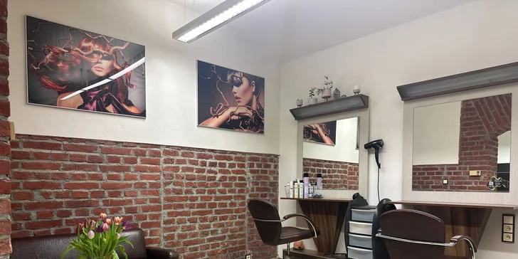 Střih a barvení či melír: pro krátké i dlouhé vlasy, vč. foukané a stylingu