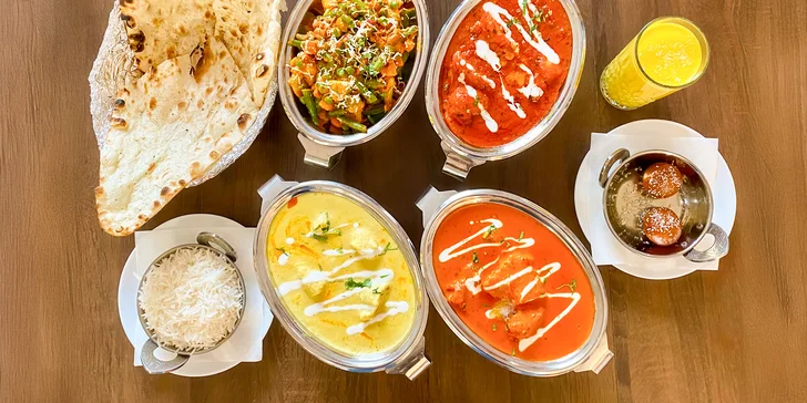 Tříchodové indické menu s kormou, masalou nebo butter chicken pro 1 či 2 osoby