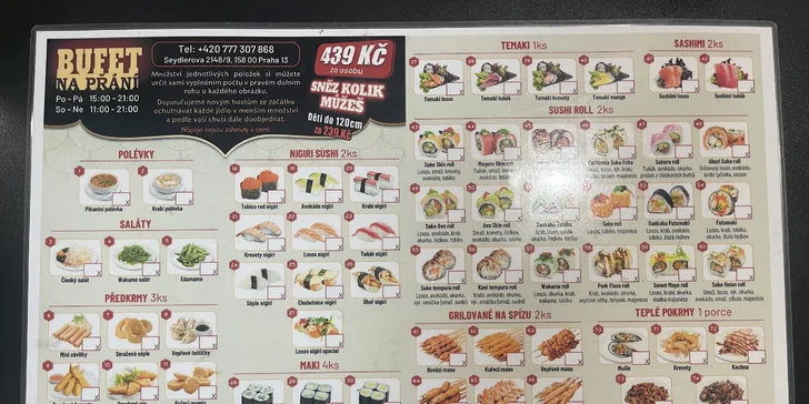2hodinové all you can eat s obsluhou: sushi a asijské speciality v bistru v Nových Butovicích