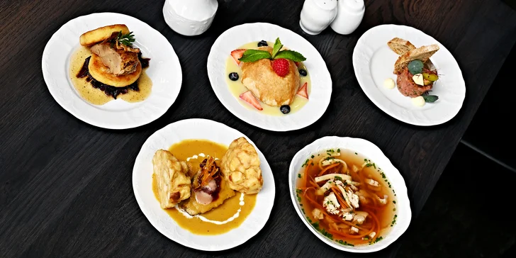 Degustační menu v restauraci Talíř: 5 nebo 7 chodů, varianta s neomezenými nápoji