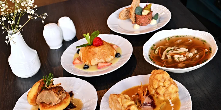 Degustační menu v restauraci Talíř: 5 nebo 7 chodů, varianta s neomezenými nápoji