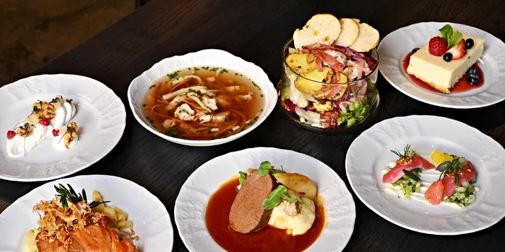 Degustační menu v restauraci Talíř: 5 nebo 7 chodů, varianta s neomezenými nápoji