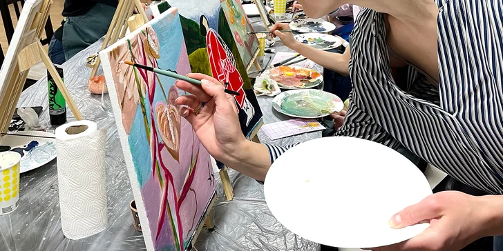 3hod. kreativní workshop malby akrylem i sklenka vína či prosecca pro 1 os.