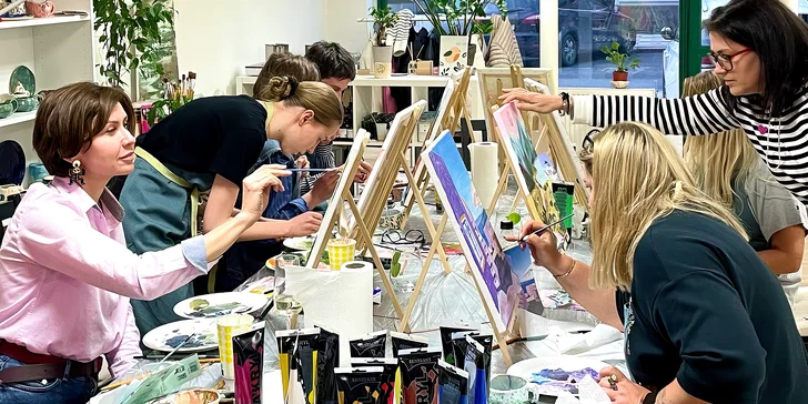 3hod. kreativní workshop malby akrylem i sklenka vína či prosecca pro 1 os.