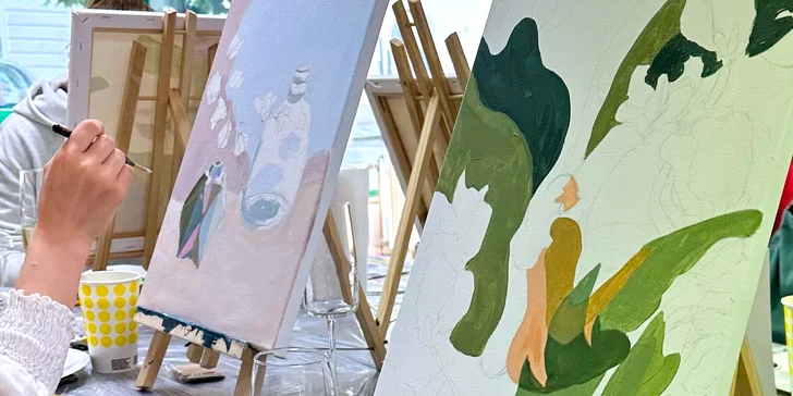 3hod. kreativní workshop malby akrylem i sklenka vína či prosecca pro 1 os.