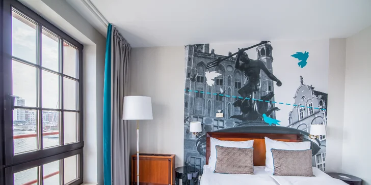 Moderní hotel v centru Gdaňsku, přímo u řeky a starého jeřábu: snídaně a neomezeně sauna