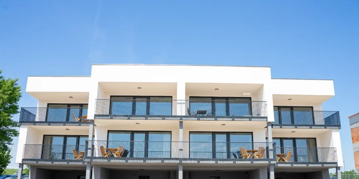Moderní apartmány v Pasohlávkách vč. wellness, pár kroků od vodní nádrže Nové Mlýny, 130 m od Aqualandu Moravia