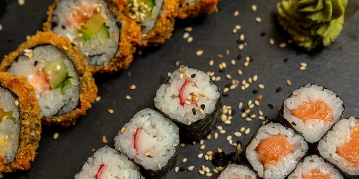 Pestré sety 28–72 ks sushi ve Frýdku-Místku: s okurkou, avokádem i tuňákem či krabem