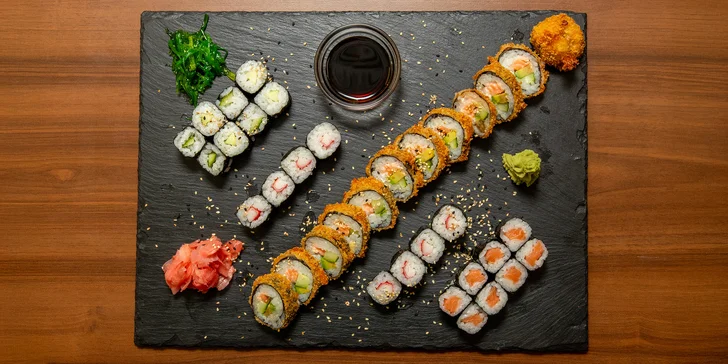 Pestré sety 28–72 ks sushi ve Frýdku-Místku: s okurkou, avokádem i tuňákem či krabem