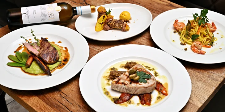 Italské degustační menu se steakem z tuňáka či telete i s lahví vína pro 2 osoby