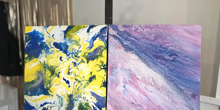 Zážitkové malování obrazů pro 1 i 2 osoby: metoda fluid art, epoxidová pryskyřice i alkoholové inkousty