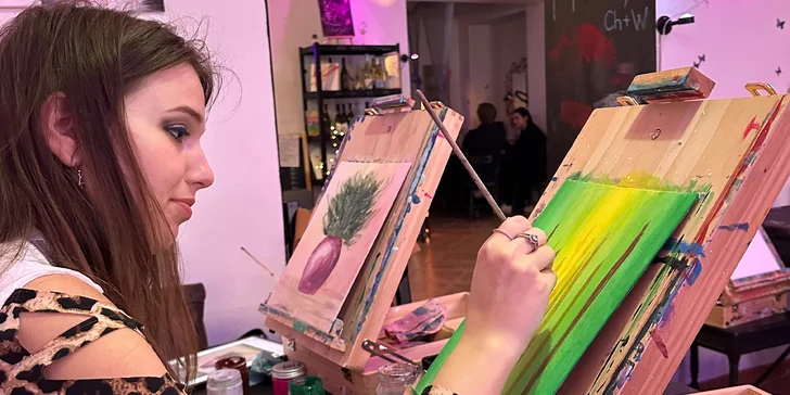 Malování s vínem pro jednoho, pár i partu přátel vč. plátna a pomůcek