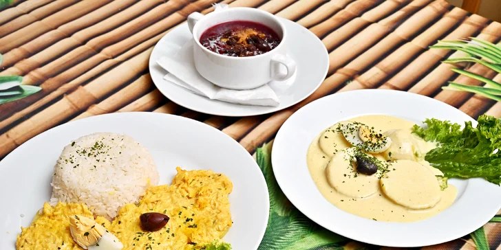 Peruánské menu o třech chodech pro 2 osoby: hlavní jídlo výběrem z 5 druhů