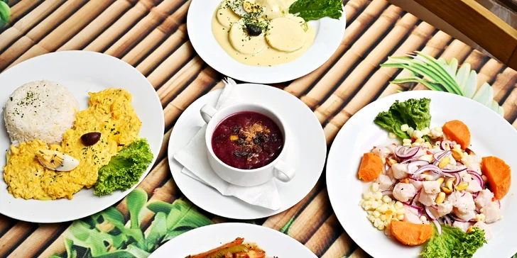Peruánské menu o třech chodech pro 2 osoby: hlavní jídlo výběrem z 5 druhů