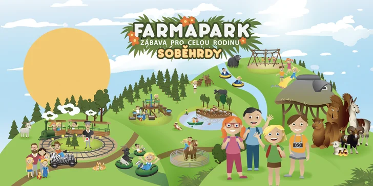 Rodinný vstup do Farmaparku Soběhrdy včetně atrakcí: jízdy vláčkem a tubing