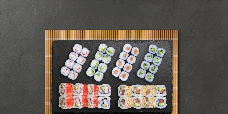 Sushi sety v restauraci Sun House: maki, nigiri i kalifornské rolky, 24–52 ks