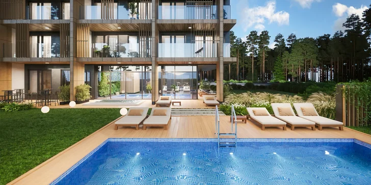Nové apartmány u Baltu 15 min. od pláže: snídaně, bazény, vířivky a sauna