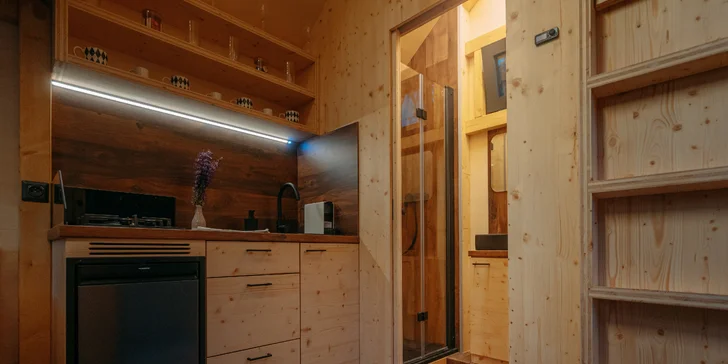 Tiny house na Vysočině: krásná lokalita na samotě, sauna, gril a komfortní vybavení