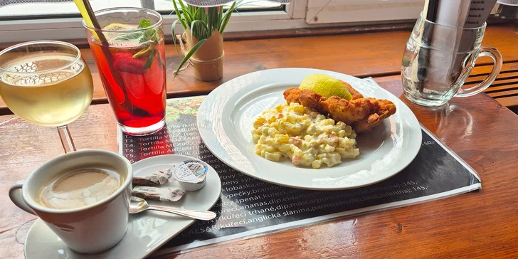 Smažená klasika: řízek nebo eidam s přílohou i nápojem pro 1 nebo 2 osoby