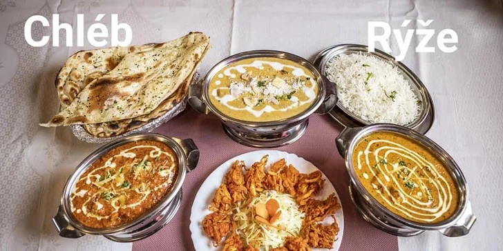 Indicko-nepálské menu pro 2: předkrm, kari a korma s masem i vege vč. přílohy